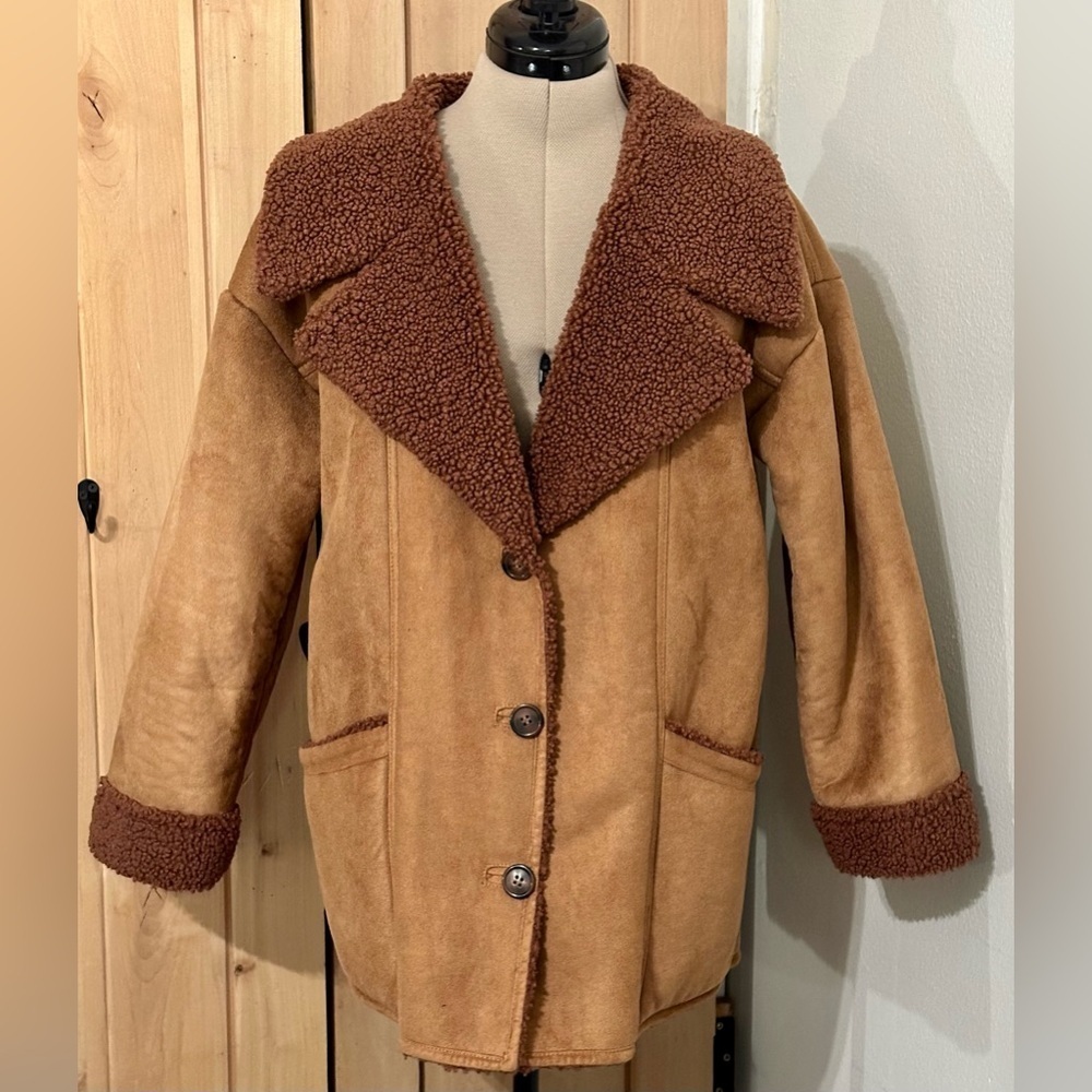 Free People Diogo Shearling Suede Sherpa Jacket Coat XS EUC - Picture 4 of 15